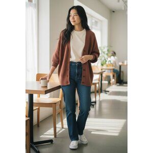 Vetta Cardigan Sweater Womens Medium Brown Rust Organic Cotton Button Dolman